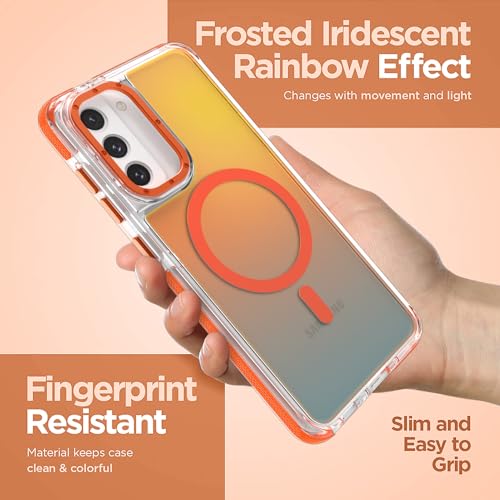 Image of Magnetic Case for Samsung Galaxy S21 FE 5G [Compatible with Magsafe] [Cute Fashion Fluorescent Design] [1 Screen Protector] Slim Translucent Matte Case for Galaxy S21 FE 5G 6.4 inch, Orange