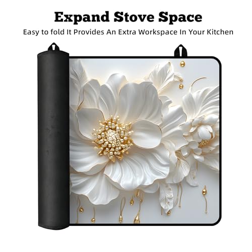 Image of Multi-Design Stove Cover for Glass /Electric Stoves - 3-in-1 Heat-Resistant Protector Mat, Non-Slip Drying Rack 28 inchx20 inch