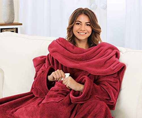Gözze - Premium Kuscheldecke mit Ärmeln und Brusttasche, 150 x 240 cm - Rot – Ansicht 2