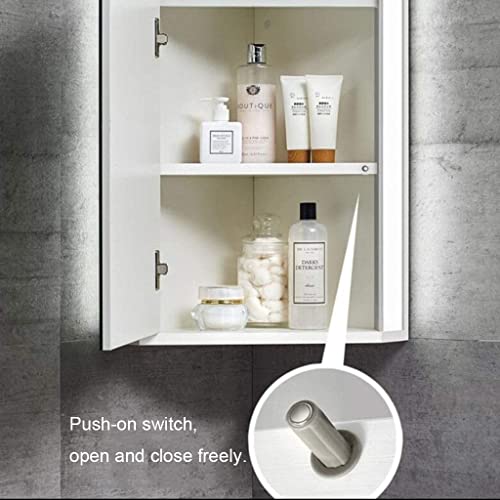 Sdk Corner Medicine Cabinet With Light, White Bathroom Wall Mount Mirror Cabinet, Hanging Triple Shelf Storage Mirror Cabinet 13" X 18.5" X 23.6" #TOP6