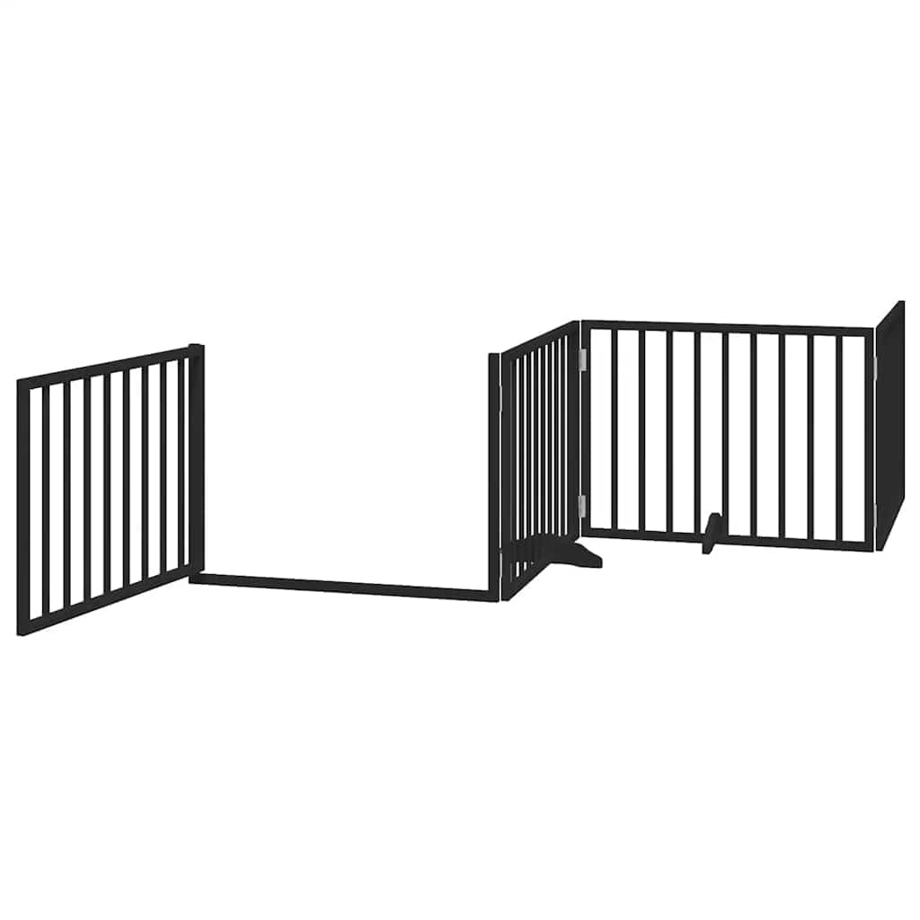 Cancelletto per cani in legno di pioppo con porta, pieghevole, autoportante, 800 cm, nero, per interni, giardino, campeggio, con gambe di supporto stabili ed elementi modulari a griglia