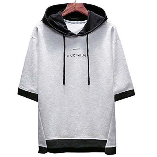XIAOYAO T-Shirt à Capuche Homme Tee Shirt Manche Courte (Blanc, M (Poids 45-50KG-hauteur 160-165cm)) Cover