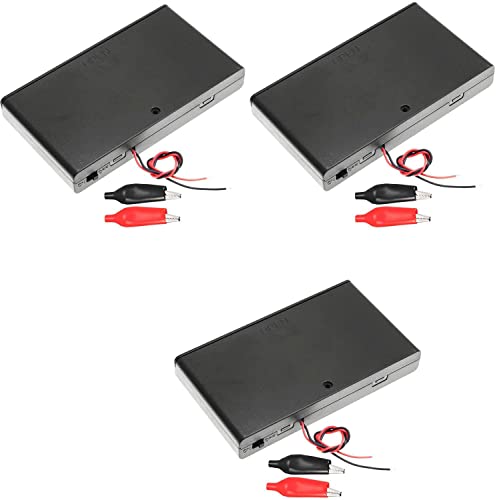 RUNCCI YUN 3 Piezas 12V 8xAA Soporte de Batería Caja de Almacenamiento de Batería de Plástico con Tapa de la Caja Interruptor de Encendido/Apagado Cables + 6 Pinzas de Cocodrilo