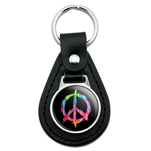 GRAPHICS & MORE Black Leather Tie Dye Peace Sign Keychain