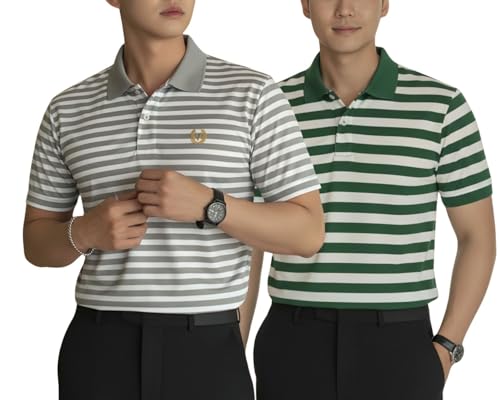 Image of MACK JONNEY Men's Cotton Polo T-Shirt | Regular Fit | Short Sleeve | Striped Casual Wear | Pack of 2 -MJ-1