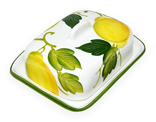 Lashuma Beurrier fabriqué à la main en céramique italienne au design citron, dimensions : 18 x 14 cm