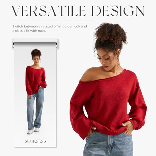 SUUKSESS Women Off The Shoulder Fall Sweaters Long Sleeve Boat Neck Oversized Pullover Sweater Tops