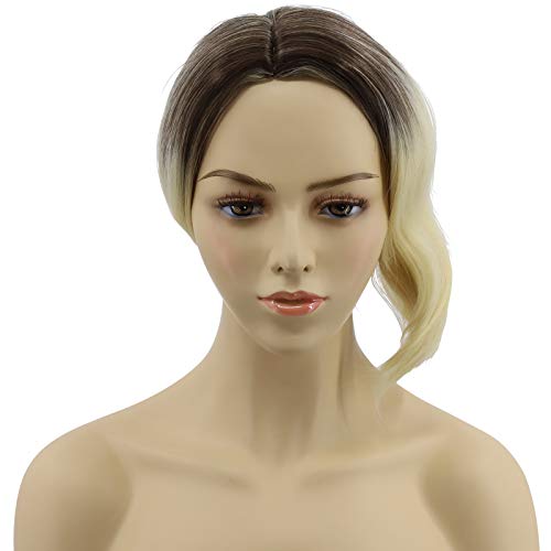 Cfalaicos Women's Short Half Straight Half Wave Black Gradient Golden Cosplay Wig