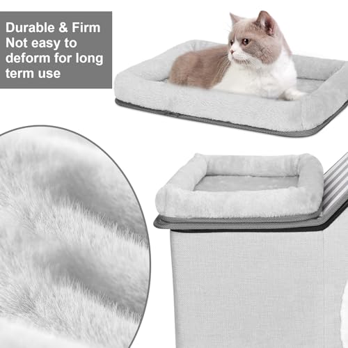 MASTERTOP Cat House for Indoor Cats, 2 in 1 Large Cat Cave with Removable Cushions, Multifunctional Cat Bed Hideaway for Indoor Small Medium Pets - Grey, 57 x 38.5 x 40cm - Image 3