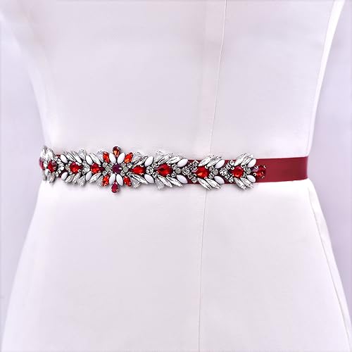 Pohullan Wedding Belt Red Rhinestone Applique For Banquet Dress Decoration Belt4