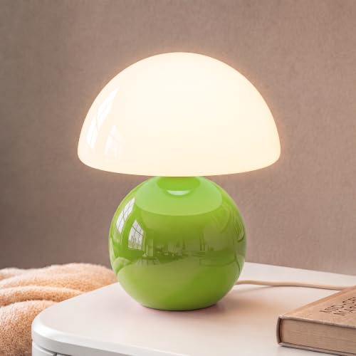 Image of Dawnwake Mushroom Lamp Table Lamp for Bedroom-Small Desk Table Lamps,Green | 8.7 inch Mid Century Modern Table Lamps for Living Room Bedroom Decor,Cute Ceramic Lamps for Mushroom Home Room Decor,Glass Shade