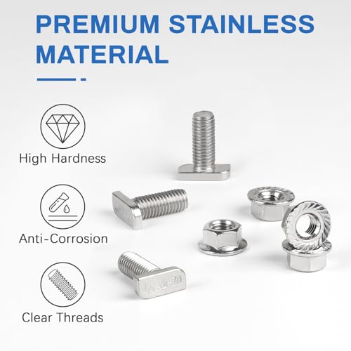 EXLECO 20 x Hammer Head Screws M10 x 25 mm Stainless Steel Hammer Head Screws T Nut Bolts with Plastic Box Stainless Steel Screw Attachment with Flange Nuts for T Nut Rail Greenhouse Profile Rails - Image 4
