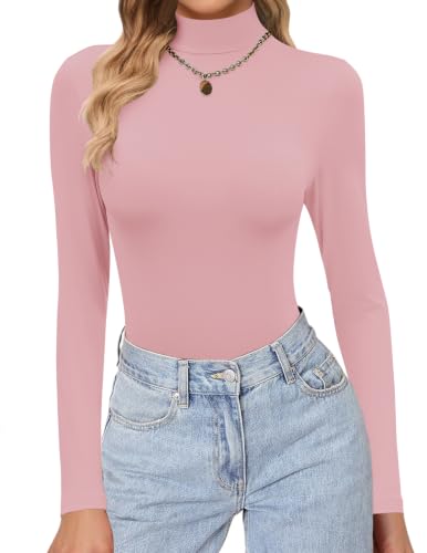 Image of Ekouaer Womens Turtleneck Shirts Long Sleeve Lightweight Fitted Thermal | Mock Neck, Soft Base Layer Tops, Underwear Stretchy Fit, Buttery Soft Undershirts, Fashion Winter Clothes