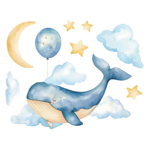 Vinilo decorativo ballena acuarela azul para pared