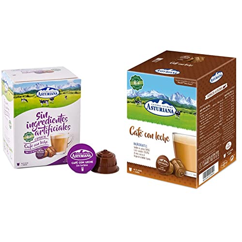 Central Lechera Asturiana Cápsulas de Café con Leche sin Lactosa y Café con Leche, 4 x 16 cápsulas