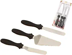 Conjunto 3 Espátulas Confeitaria Aço Inox Preta 25cm 22 cm Pá para Cortar e Servir Bolo e Torta Ganache Decoração Chantilly Buttercream Cobertura Recheio Alisar Quinar