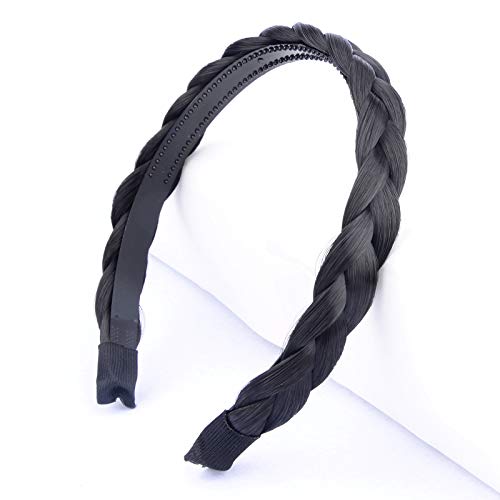 BOBIYA Plait Hair Headband Synthetic Hair Plaited Headband Braid Braided With Teeth Hair Band Accessories for Women Girl (Natural Black) - Image 4