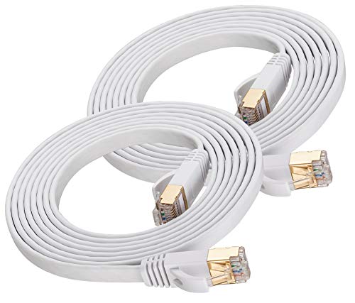 Short Cat 7 Shielded Ethernet Cable 2 ft 2 Pack (Highest Speed Cable),Ruaeoda Cat7 Flat Ethernet Patch Cables - Internet Cable for Modem, Router, LAN, Computer - Compatible with Cat 6 Cat 5 5e Network
