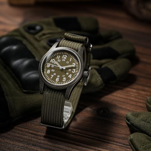 Image of Militado ML05 38mm VH31 Quartz Watch - Domed Sapphire Crystal Field Watch C3 Super Luminous Retro Sweep Wrist Watch for Men 100M Waterproof