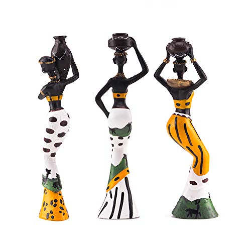 3Pcs African Figure Sculpture Tribal Lady Figurine Statue Decor Collectible Art Piece, 7.5-Inch #TOP1