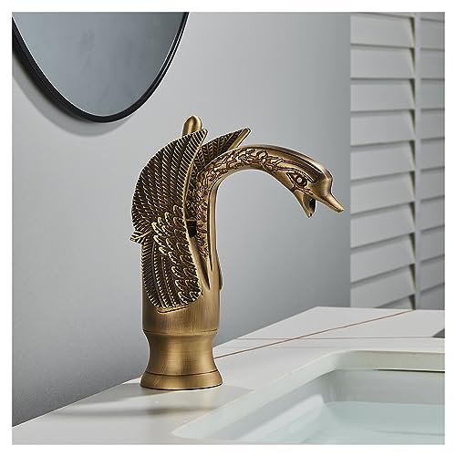 Grifo de lavabo vintage de latón macizo con silueta de cisne artístico y acabado bronce antiguo 2