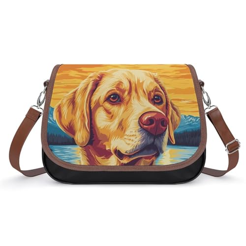 Labrador Dog and Lake Tahoe Cute Crossbody Purses for Women Leather Shoulder Bag Adjustable Shoulder Strap Handbag