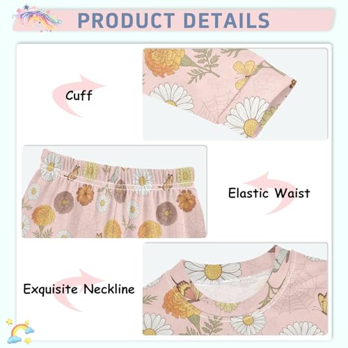 Pajama Sets Long Sleeve Floral Butterfly Web Background Soft Comfy Sleepwear 2 Piece PJS 3-8T4