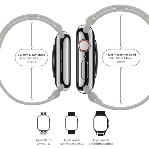 Image of AMANECER Stretchy Nylon Bands Compatible with Apple Watch Ultra 3 /2 /1 SE Series 11 /10 /9 /8 /7 /6 /5 /4, Adjustable Braided Elastic Sport Loop Rugged Straps for iWatch Women Men (Storm Gray, 44 /45 /46 /49MM)