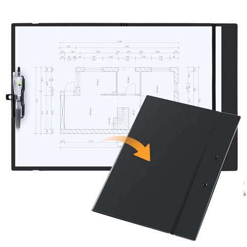 FRETONBA クリップボード 折りたたみ バインダー A4サイズにおりたためる A3クリップボード 3mm厚板 ペンホルダー付き 吊り下げ バインダー 書きやすさ ファイル保護 軽量 持ち運びに便利 立ち書き可能 A3 半分折れるファイル ティーチング用 ブラック