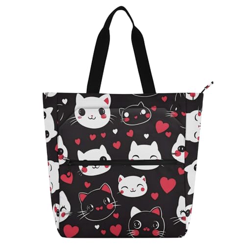 Bolsa de libros y arte de gato negro con cremallera y múltiples bolsillos para uso diario