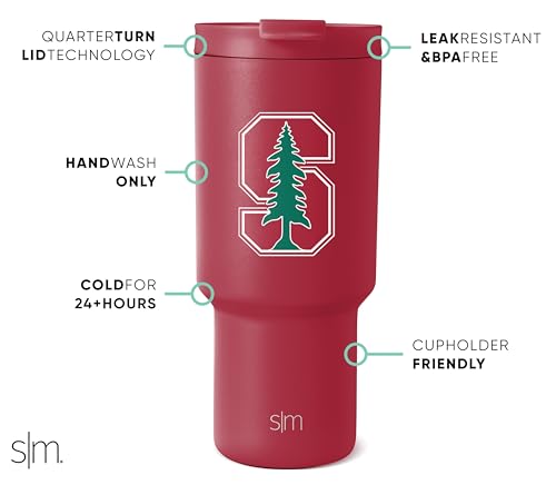 Image of Simple Modern Stanford Cardinals Tumbler with Straw | 30oz | Collegiate | Trek Officially Licensed Stanford University Insulated Water Bottle, Travel Mug | Football Gift for Men, Dad, Him, Her