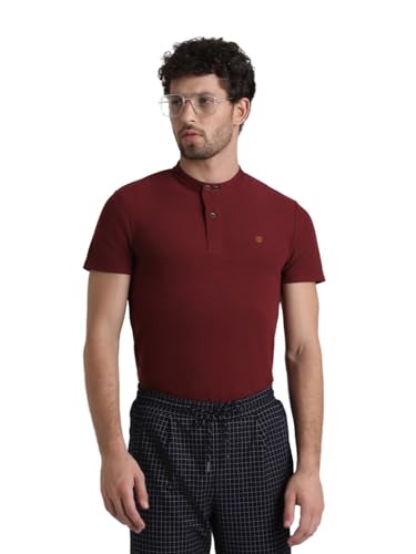 Image of Jack & Jones Men's Cotton Blend Henley Style Solid Slim Fit T-Shirt