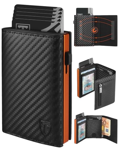 TEEHON Portafoglio Uomo Slim RFID Blocking, Magnetica Fibra di Carbonio Porta Carte di Credito Uomo...
