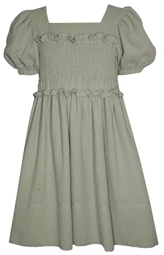 Bonnie Jean Tween Girls Puff Sleeved Smocked Gauze Dress for Back to School, Spring, and Summer