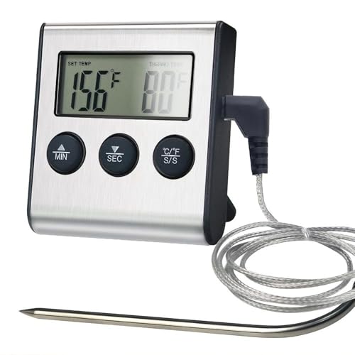 Uadme Thermomètre à Viande pour Cuisson, 0 à 250°C Sonde Temperature Cuisine, Thermometre Alimentaire Numérique, avec Écran LCD pour Four Friandises...
