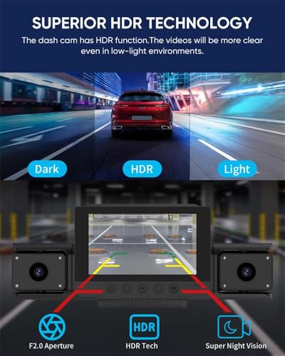 4 Channel 360 Dash Cam Front and Rear Inside & Left Right for Cars, 1080P with GPS 2.4GHz WiFi & APP Control, IR Night Vision, WDR, G-Sensor,Loop Recording, 24H Parking Mode,32GB Card for Taxi — view 3