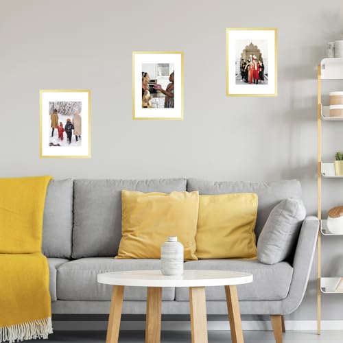 Image of JCJMY 11.7x16.5 A3 Picture Frame Gold with 8.3x11.7 A4 Mat, Display Photo 8.3x11.7 with Mat or 11.7 x 16.5 Without Mat, Wall Hanging Large Frame with Plexiglass, Gold
