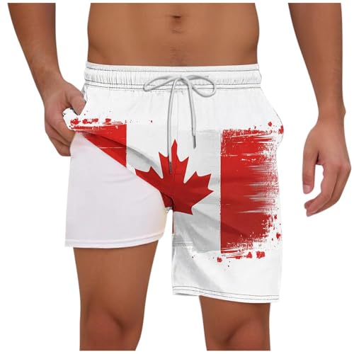 Mens Maple Leaf Shorts with Compression Lining Canadian Patriotic Maple Leaves Beach Boardshorts Classic Fit