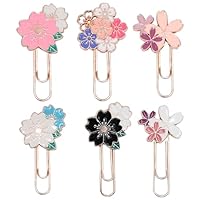 6Pcs Cute Cherry Blossom Paper Clips - Large Metal Flower Bookmark Planner Accessories