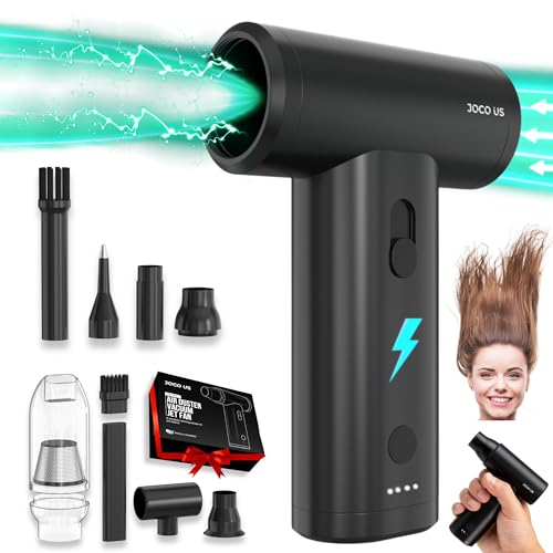 JOCO US 2025 Upgraded Metal Compressed Air Duster and Vacuum Cleaner 8-in1 Replaced Can Air, 110k RPM, 4000mAh, Quick Charge Cordless Jet Blower for Keyboard-Office-Home-Electronic-Inflator