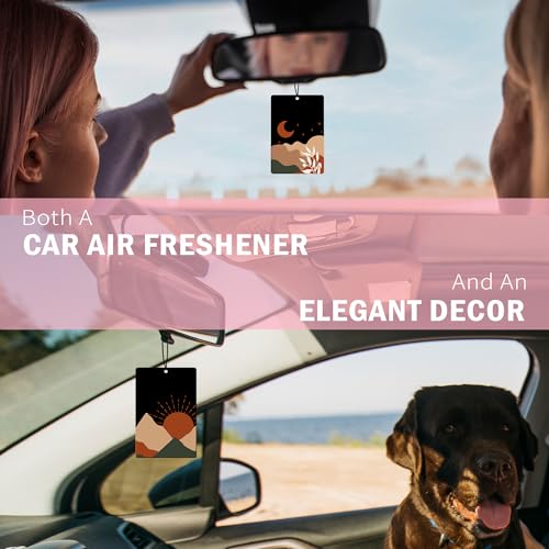 Image of Boho Abstract Car Air Freshener 4Pcs, Mid Century Modern Abstract Air Freshener for Car Interior Closet Drawer Books, Boho Minimalist Sunshine Sun and Moon Car Mirror Decor Hanging