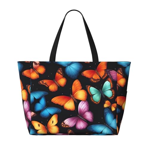 Fashion Colorful Butterfly Print Beach Bag Waterproof Beach Totes Bags For Women, Lightweight Foldable Pool Bag With Zipper Wet Compartment2