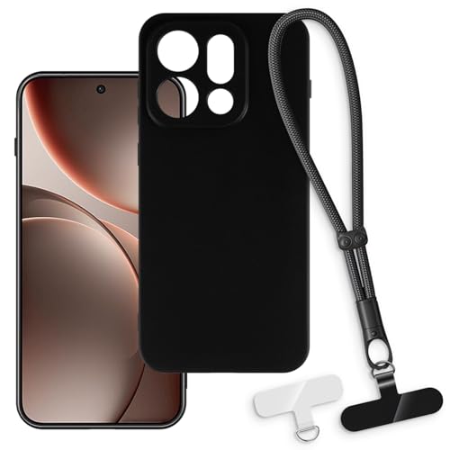 OAGELIM 2-in-1�ی�P�[�X�ƃ��X�g�X�g���b�v OPPO Find X9 5G PLJ110 �Ƃ̌݊������� ���O���\�ȃ��j���[�h�t���d�b�J�o�[�A����~�ߕ����h�~�O���b�v�n���h�� (�u���b�N + �u���b�N)