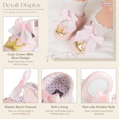 Image of Meckior Infant Baby Girl Sandals Soft Non-Slip Rubber Sole Handmade Princess Wedding Dress Shoes Toddler First Walkers