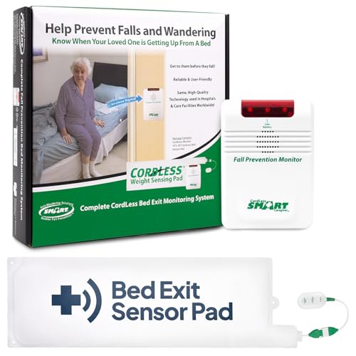 Smart Caregiver Wireless Bed Pad Alarm System with Weight Sensor Pad for Fall Prevention | 10' x 30' Alarm Pad for Bed Alerts Medical Caregiver | Cordless Bed Alarm with Up to 300' Range