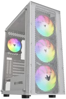 Oversteel - Azurite Case per PC da gioco compatibile con schede ATX, Micro ATX e ITX, 4 ventole A-RGB da 120 mm, frontale a rete, installazione verticale, vetro laterale temperato, USB 3.0, bianco
