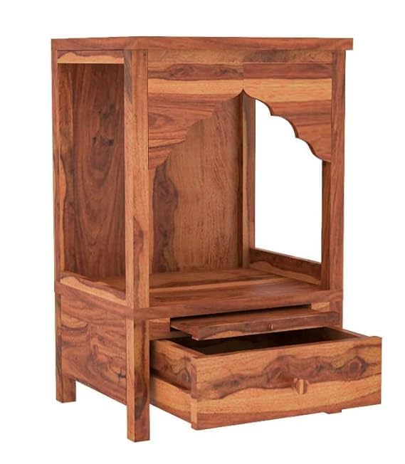Image of Sheesham Wood Temple Solid Wood Classic Wooden Temple for Home, Office Pooja Mandir with 1 Drawer for Storage Home Decoration | Wall Devghar