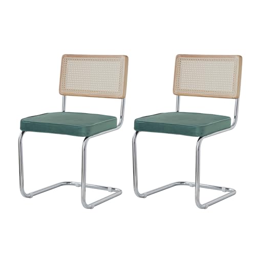 GrandCA HOME Modernes 2er-Set Esszimmerstühlen mit Rückenlehne aus Natürlichem Rohrgeflecht und Gestell aus Rostfreiem Chrom, Gepolsterte...