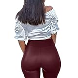 Onsoyours Damen Kunstleder Leggings Lederhose High Waist Leggings Hose Strumpfhosen Treggins Leggins Kunstleder Leggings Leder Look Hüfthoch Kunstleder A Weinrot 3XL