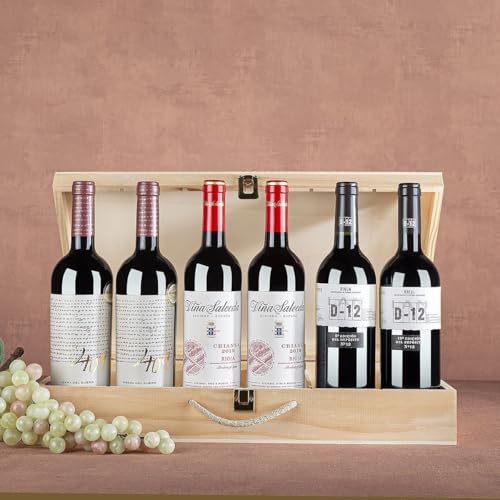 EUROLOTES Vino Tinto Rioja Crianza y Ribera del Duero, Viña Salceda, Lan D-12 y 409, 6 Botellas x 750ml, Caja de Madera